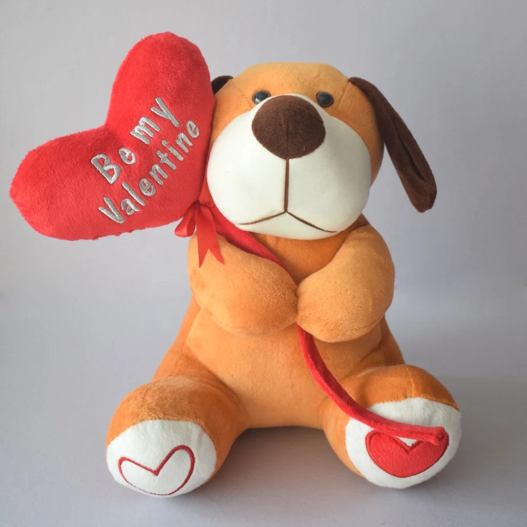 Ultra Stuffed Sitting Dog Holding Red Heart Be Mine Valentine Plush Toy 10 Inch Brown